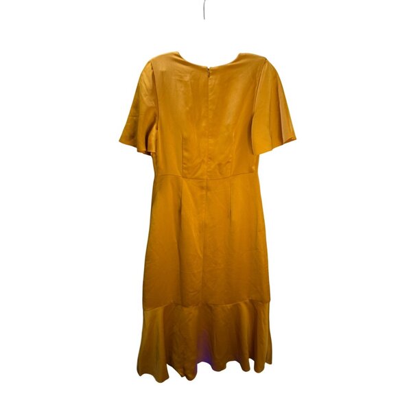 Banana Republic Mustard Yellow Midi Dress W/ V-Neck & Ruffle Hem Size 2 - Picture 7 of 10